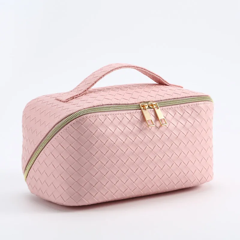 Woven Pattern Large Capacity Good-looking Portable Leather Storage Cosmetic Bags