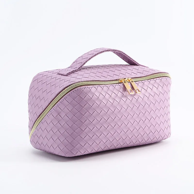 Woven Pattern Large Capacity Good-looking Portable Leather Storage Cosmetic Bags