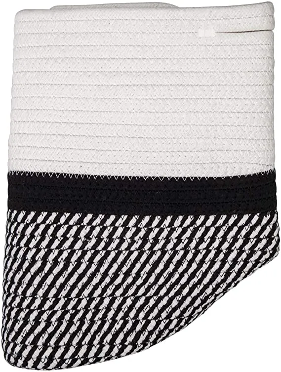 Yarlung 11 Inch Cotton Rope Plant Basket with Handles, Modern Indoor Planters Woven Basket for 10 Inch Flower Pot, Floor, Shelf, Home Decor, Black and White Stripes