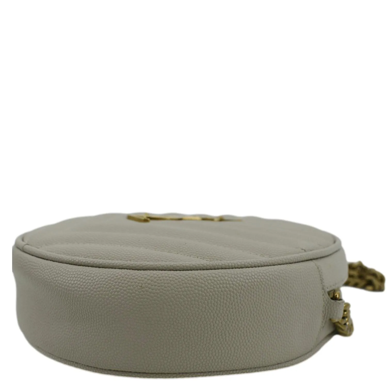 YVES SAINT LAURENT Vinyle Round Chevron Leather Camera Crossbody Bag Grey