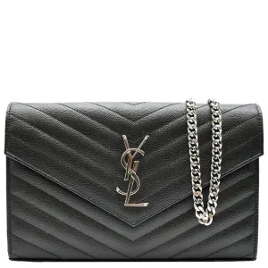 YVES SAINT LAURENT Wallet on Chain Leather Shoulder Bag Black